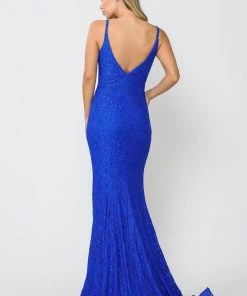 Long Sleeveless Beaded Lace Mermaid Dress By Poly USA 8590