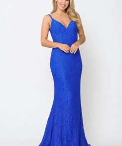 Long Sleeveless Beaded Lace Mermaid Dress By Poly USA 8590