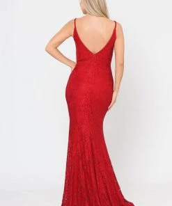 Long Sleeveless Beaded Lace Mermaid Dress By Poly USA 8590