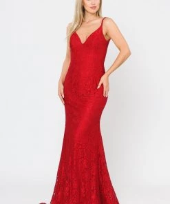 Long Sleeveless Beaded Lace Mermaid Dress By Poly USA 8590