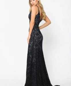 Long Sleeveless Beaded Lace Mermaid Dress By Poly USA 8590