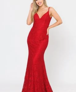 Long Sleeveless Beaded Lace Mermaid Dress By Poly USA 8590