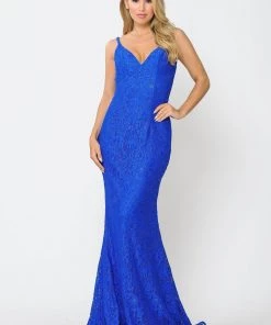 Long Sleeveless Beaded Lace Mermaid Dress By Poly USA 8590