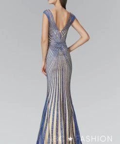 Long Sleeveless Beaded V-Neck Dress By Elizabeth K GL2053