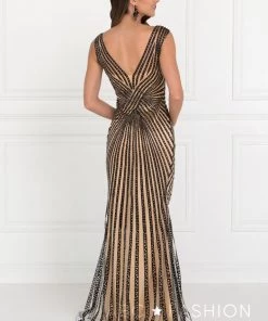 Long Sleeveless Beaded V-Neck Dress By Elizabeth K GL2053