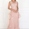 Long Sleeveless Blush Pink Lace Dress By Elizabeth K GL1581