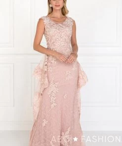 Long Sleeveless Blush Pink Lace Dress By Elizabeth K GL1581