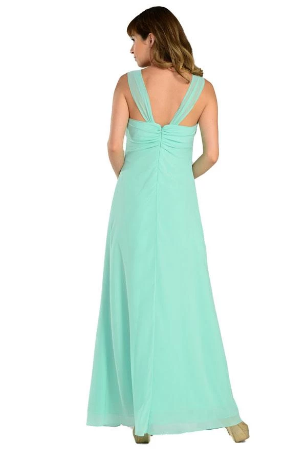 Long Sleeveless Chiffon Dress With Brooch By Poly USA 6 Long Sleeveless Chiffon Dress With Brooch By Poly USA