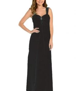 Long Sleeveless Chiffon Dress With Brooch By Poly USA 20 Long Sleeveless Chiffon Dress With Brooch By Poly USA