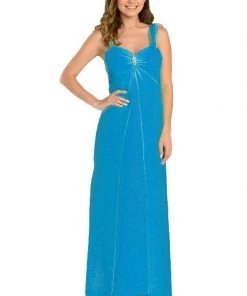 Long Sleeveless Chiffon Dress With Brooch By Poly USA 23 Long Sleeveless Chiffon Dress With Brooch By Poly USA