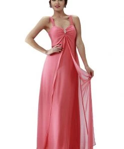 Long Sleeveless Chiffon Dress With Brooch By Poly USA 18 Long Sleeveless Chiffon Dress With Brooch By Poly USA