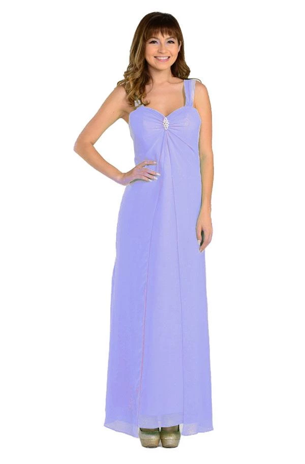 Long Sleeveless Chiffon Dress With Brooch By Poly USA 10 Long Sleeveless Chiffon Dress With Brooch By Poly USA