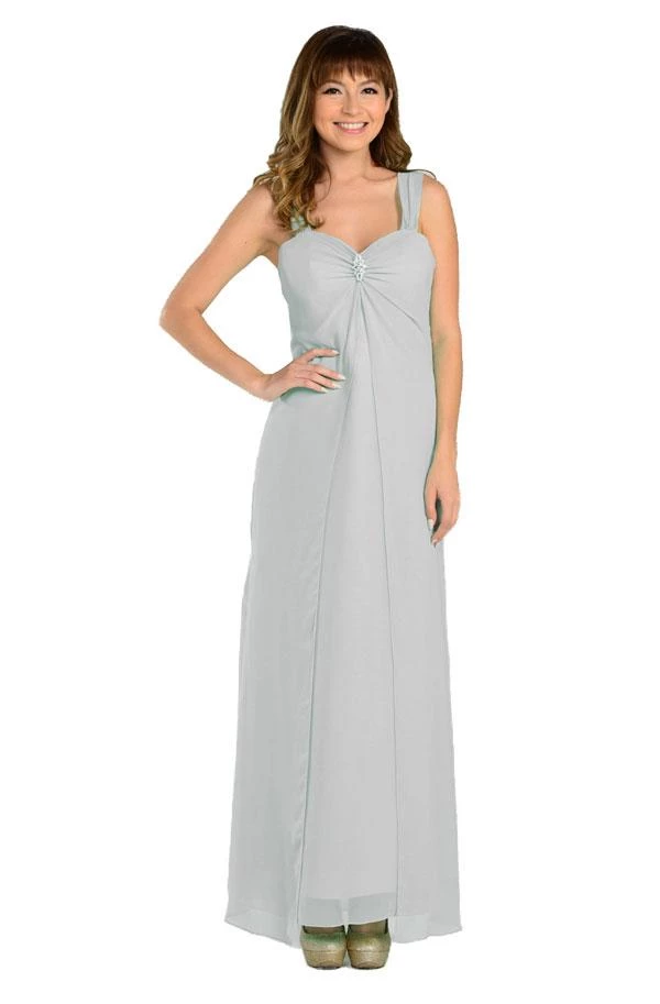 Long Sleeveless Chiffon Dress With Brooch By Poly USA 11 Long Sleeveless Chiffon Dress With Brooch By Poly USA
