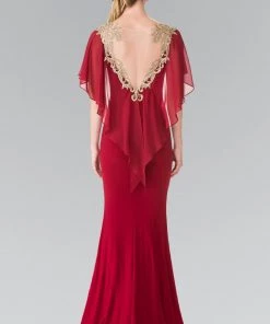 Long Sleeveless Dress With Back Caplet By Elizabeth K GL2254 Prom