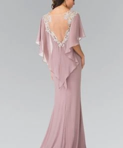 Long Sleeveless Dress With Back Caplet By Elizabeth K GL2254 Prom