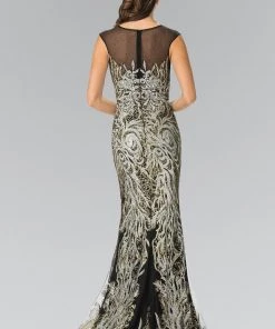 Prom Long Sleeveless Dress With Beaded Vine Design By Elizabeth K GL2336