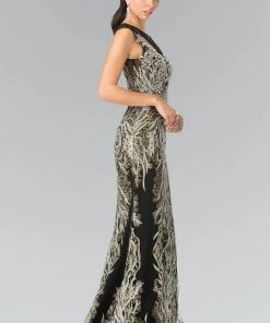 Prom Long Sleeveless Dress With Beaded Vine Design By Elizabeth K GL2336