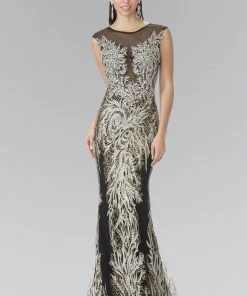 Prom Long Sleeveless Dress With Beaded Vine Design By Elizabeth K GL2336