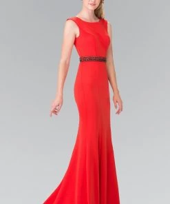 Long Sleeveless Dress With Beaded Waist By Elizabeth K GL2306 Prom
