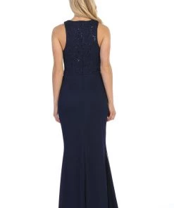 Long Sleeveless Dress With Floral Lace Bodice By Celavie 6253-L