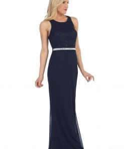 Long Sleeveless Dress With Floral Lace Bodice By Celavie 6253-L