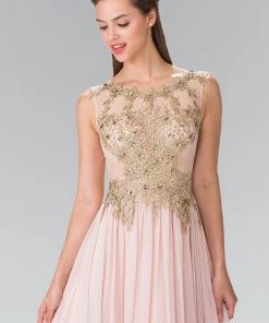 Prom Long Sleeveless Dress With Floral Lace Top By Elizabeth K GL2288