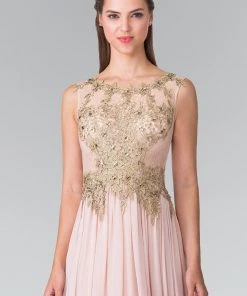 Prom Long Sleeveless Dress With Floral Lace Top By Elizabeth K GL2288