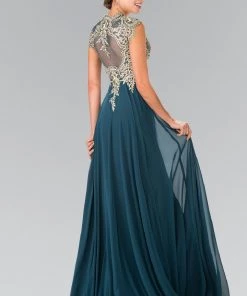 Long Sleeveless Dress With Gold Applique By Elizabeth K GL2229 Prom