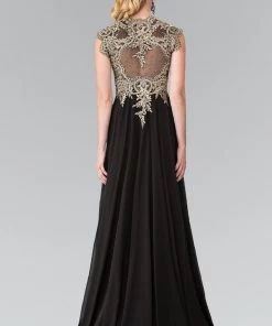Long Sleeveless Dress With Gold Applique By Elizabeth K GL2229 Prom