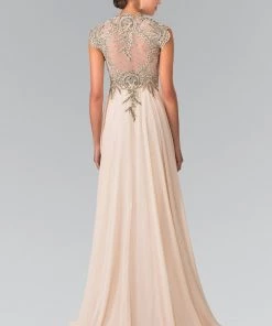 Long Sleeveless Dress With Gold Applique By Elizabeth K GL2229 Prom