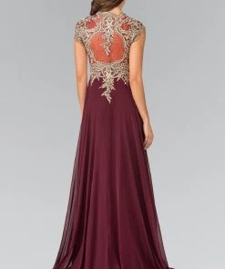 Long Sleeveless Dress With Gold Applique By Elizabeth K GL2229 Prom