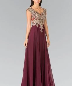 Long Sleeveless Dress With Gold Applique By Elizabeth K GL2229 Prom