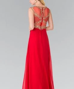 Prom Long Sleeveless Dress With Gold Applique By Elizabeth K GL2316