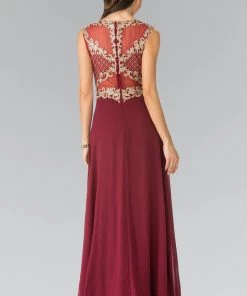 Prom Long Sleeveless Dress With Gold Applique By Elizabeth K GL2316