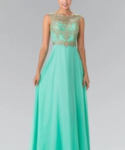 Prom Long Sleeveless Dress With Gold Applique By Elizabeth K GL2316