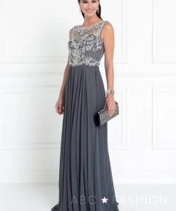 Long Sleeveless Dress With Jeweled Bodice By Elizabeth K GL1565