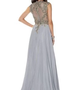 Long Sleeveless Dress With Lace Applique Bodice By Juliet 653 Prom
