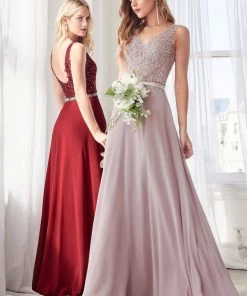 Long Sleeveless Lace Bodice Dress By Cinderella Divine 9173 Prom