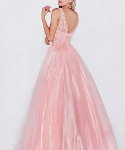 Long Sleeveless Lace Bodice Dress By Cinderella Divine 9178