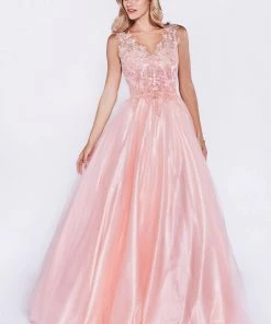 Long Sleeveless Lace Bodice Dress By Cinderella Divine 9178