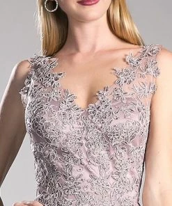 Long Sleeveless Lace Bodice Dress By Cinderella Divine 9178