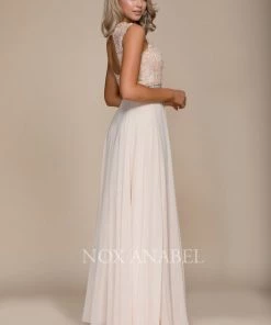 Long Sleeveless Dress With Lace Bodice By Nox Anabel Y101 Prom 17 Long Sleeveless Dress With Lace Bodice By Nox Anabel Y101 Prom