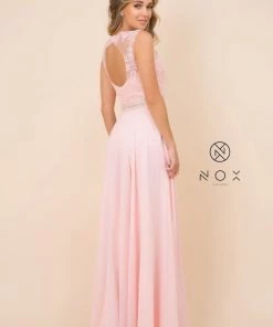 Long Sleeveless Dress With Lace Bodice By Nox Anabel Y101 Prom 14 Long Sleeveless Dress With Lace Bodice By Nox Anabel Y101 Prom