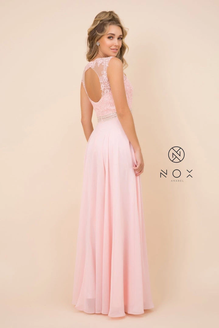 Long Sleeveless Dress With Lace Bodice By Nox Anabel Y101 Prom 4 Long Sleeveless Dress With Lace Bodice By Nox Anabel Y101 Prom