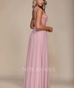 Long Sleeveless Dress With Lace Bodice By Nox Anabel Y101 Prom 20 Long Sleeveless Dress With Lace Bodice By Nox Anabel Y101 Prom