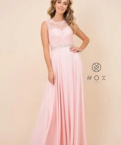 Long Sleeveless Dress With Lace Bodice By Nox Anabel Y101 Prom
