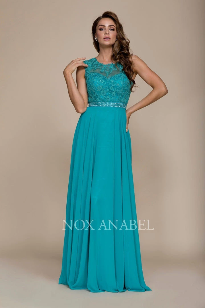 Long Sleeveless Dress With Lace Bodice By Nox Anabel Y101 Prom 11 Long Sleeveless Dress With Lace Bodice By Nox Anabel Y101 Prom