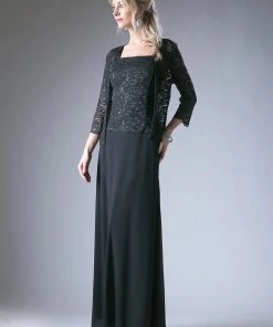Long Sleeveless Dress With Lace Jacket By Cinderella Divine A1616