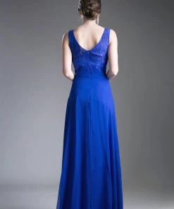 Long Lace Bodice Chiffon Dress By Cinderella Divine 1019 Prom