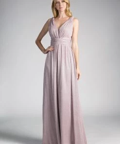 Long Sleeveless Metallic Dress By Cinderella Divine 8276 Prom